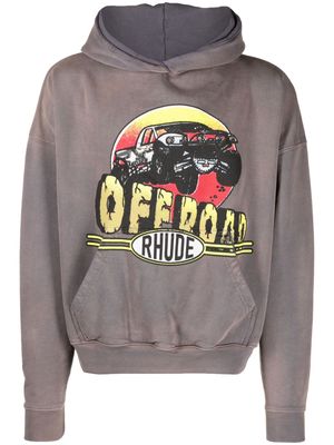 Rhude Off Road-print cotton hoodie - Grey