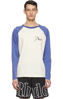 Rhude Off-White & Blue Logo Raglan Long Sleeve T-Shirt