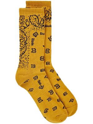 Rhude paisley-print cotton socks - Yellow