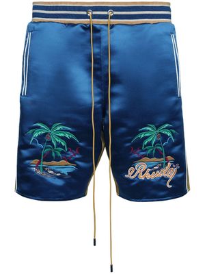 RHUDE Palm Eagles satin shorts - Blue
