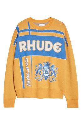 Rhude Palm Logo Wool & Cashmere Sweater in Mustard/Blue 1365