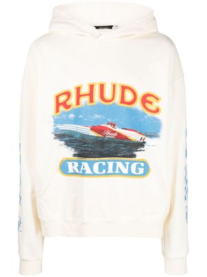 Rhude racing-print cotton hoodie - Neutrals