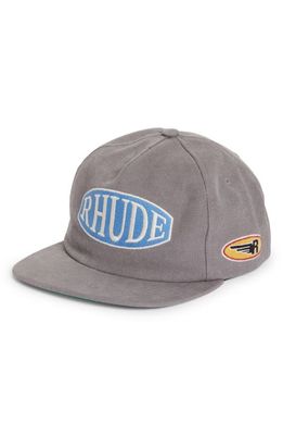 Rhude Rally Embroidered Logo Patch Washed Canvas Baseball Cap in Grey