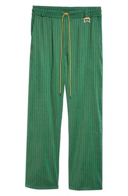 Rhude Sala Stripe Drawstring Waist Linen Blend Straight Leg Pants in Green Stripe 1351