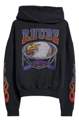 Rhude Screaming Eagle French Terry Graphic Hoodie in Vtg Black