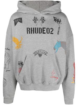 Rhude Scrible cotton hoodie - Grey