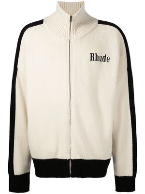 Rhude side stripe zip-up cardigan - White