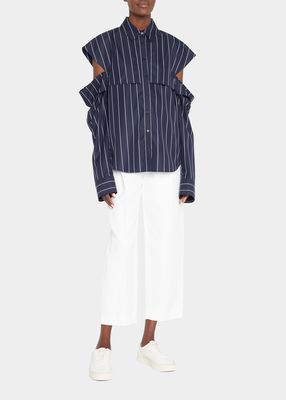 Rhyme Striped Cold-Shoulder Collared Shirt