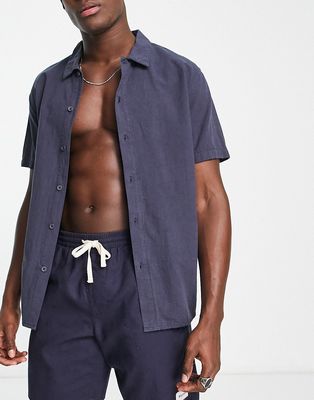 Rhythm short sleeve linen beach shirt in navy blue - part of a set