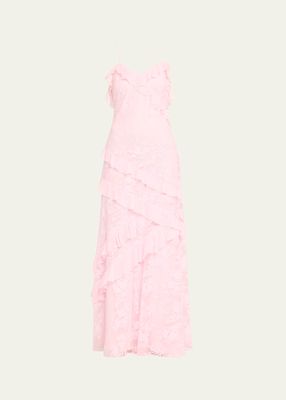 Rialto Floral Lace Backless Ruffled Maxi Dress