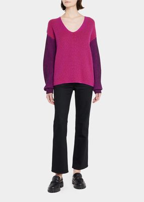 Rib-Knit Colorblock Cashmere-Blend Sweater