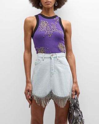 Rib-Knit Embroidered Tank Top