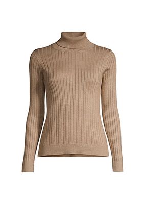 Rib-Knit Metallic Cotton-Blend Turtleneck Sweater