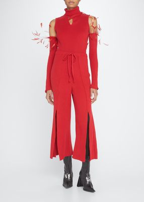 Rib Slit-Front Wool Trousers