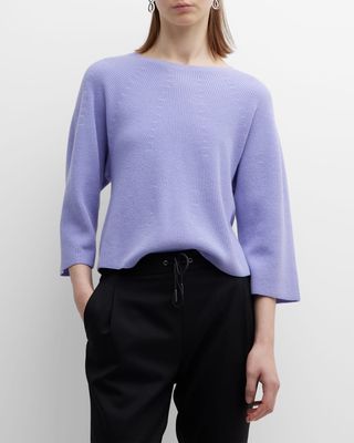 Ribbed 3/4-Sleeve Cashmere-Blend Sweater