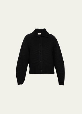 Ribbed Button-Down Wool-Cashmere Cardigan