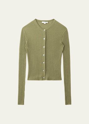 Ribbed Cashmere and Silk Fitted Cardigan