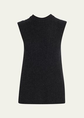 Ribbed Cashmere and Wool Sleeveless Tunic Sweater