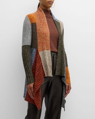 Ribbed Colorblock Cashmere-Wool Cardigan
