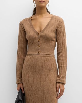 Ribbed Cropped Wool-Cashmere Cardigan