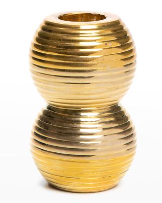 Ribbed Double Sphere Golden Candle Holder