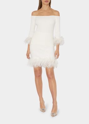 Ribbed Feather-Trim Mini Skirt