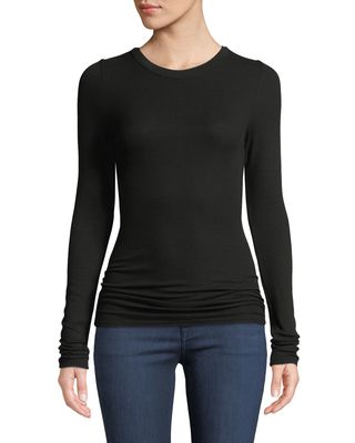 Ribbed Fitted Long-Sleeve Crewneck Sweater