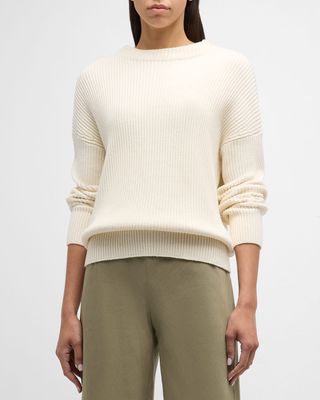 Ribbed Funnel-Neck Cotton Cashmere Sweater