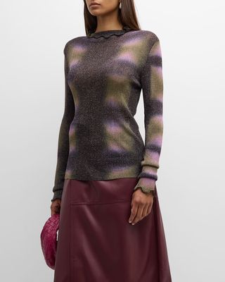 Ribbed High-Neck Shimmer Sweater