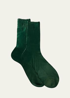 Ribbed Laminated Silk Crew Socks