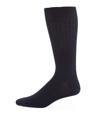 Ribbed Merino-Silk Mid-Calf Socks