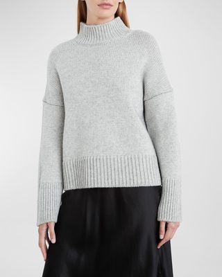 Ribbed Mock-Neck Drop-Shoulder Sweater