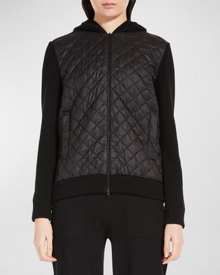 Ribbed Quilted-Front Hooded Jacket
