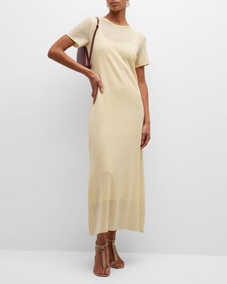 Ribbed Short-Sleeve A-Line Maxi Dress