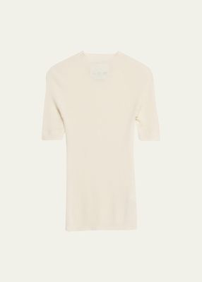 Ribbed Short-Sleeve Cashmere Top