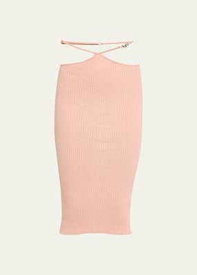 Ribbed Staggered Midi Skirt