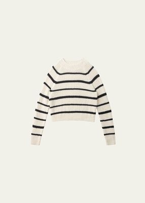 Ribbed Stripe Raglan-Sleeve Crewneck Sweater