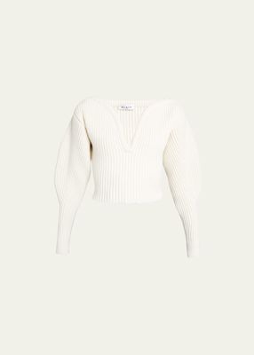Ribbed Sweetheart-Neck Wool-Cashmere Sweater