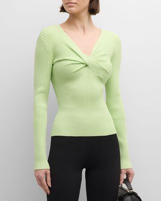 Ribbed Twist-Front Sweater