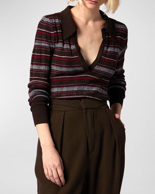 Ribbed V-Neck Striped Sweater