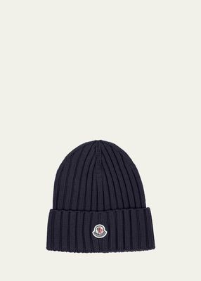 Ribbed Wool Beanie with Logo Patch