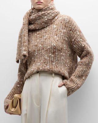 Ribbed Wool-Blend Sweater & Scarf Set