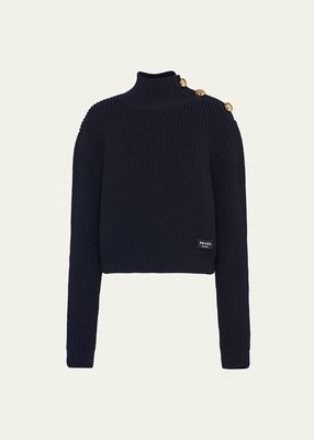 Ribbed Wool Turtleneck with Shoulder Buttons