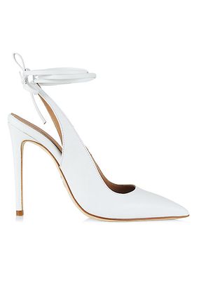 Ribbon Leather Lace-Up Pumps