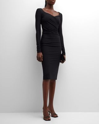 Riber Draped Long-Sleeve Sheath Dress