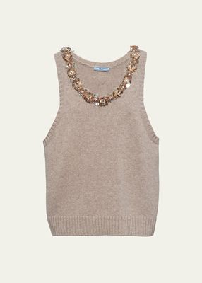 Ricamo Sleeveless Embellished Wool and Cashmere Knit Top