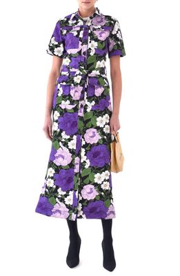 Richard Quinn Belted Floral Print Denim Midi Dress in Mumbo