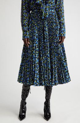 Richard Quinn Floral Print Pleated Satin Skirt in Alice