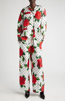 Richard Quinn Floral Print Silk Twill Button-Up Top & Pants Set in Amelia
