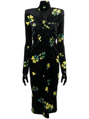 Richard Quinn floral-print velvet midi dress - Black